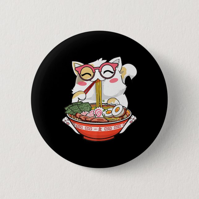 Ramen Cat Kawaii Anime Japanese Food Girls Officia Button (Vorderseite)