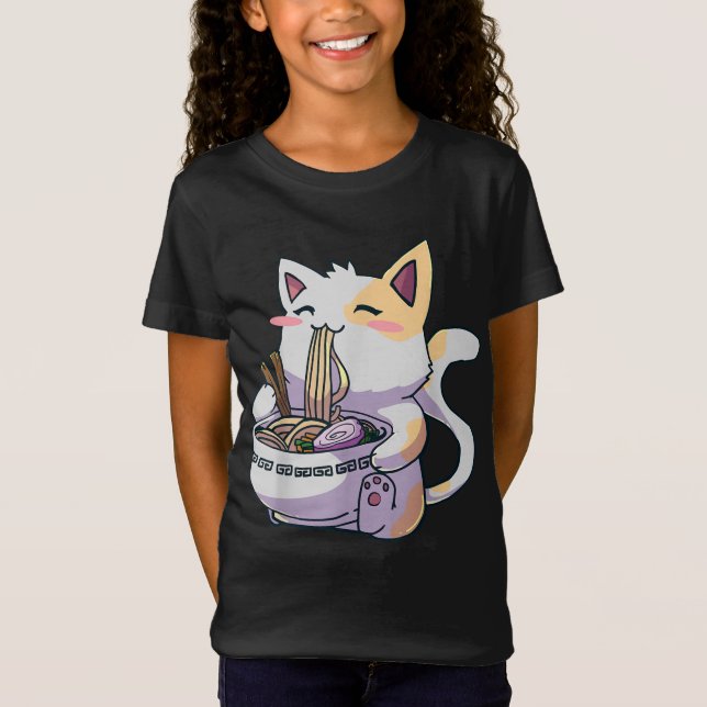 Ramen Cat Kawaii Anime T-Shirt Japanisch (Vorderseite)