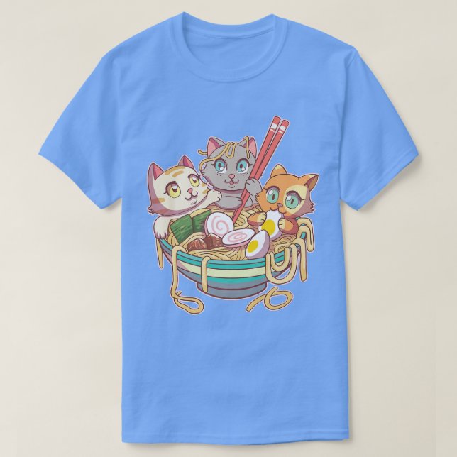 Ramen Cat Kawaii Fan Anime Japanese Noodles Asia L T-Shirt (Design vorne)