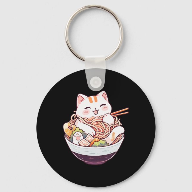Ramen Cat Kawaii Neko Niedliches Anime Shirt für M Schlüsselanhänger (Vorderseite)