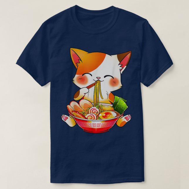 Ramen Cat Neko Anime Kawaii Japanisch T-Shirt (Design vorne)