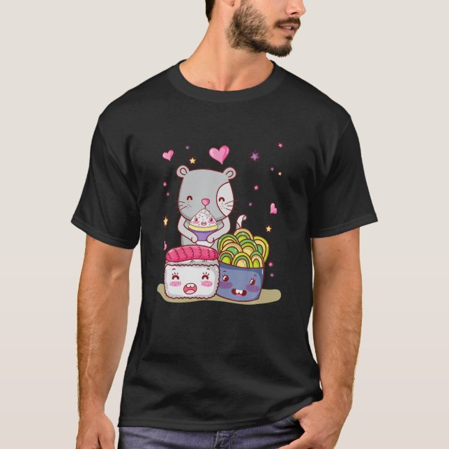 Ramen Cat T Kawaii Anime Japanisches Geschenk Sush T-Shirt (Vorderseite)