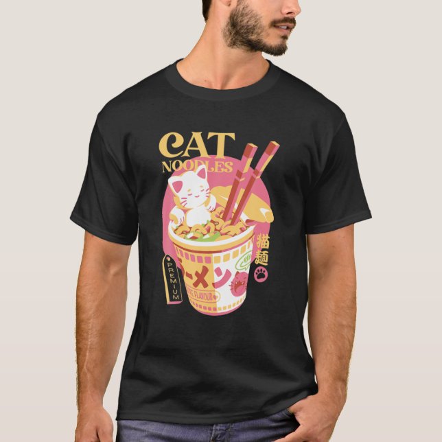 Ramen Cat T Kawaii Anime T-Shirt Japanisch (Vorderseite)