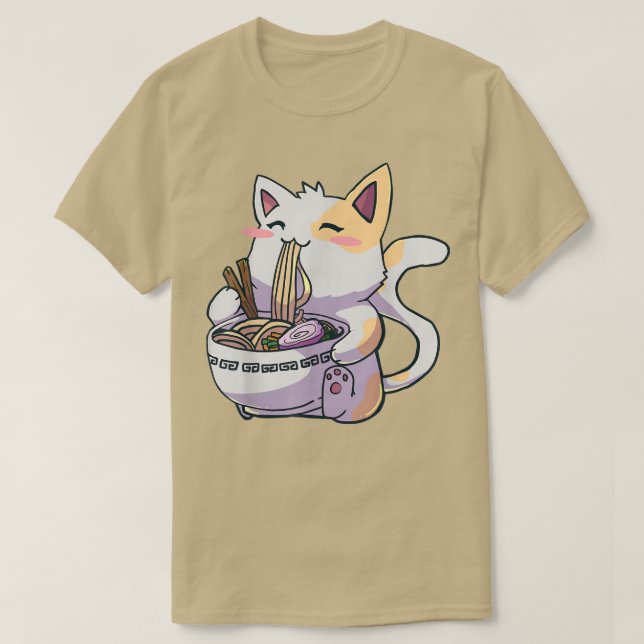 Ramen Cat T Kawaii Anime T-Shirt Japanisches Gesch (Design vorne)