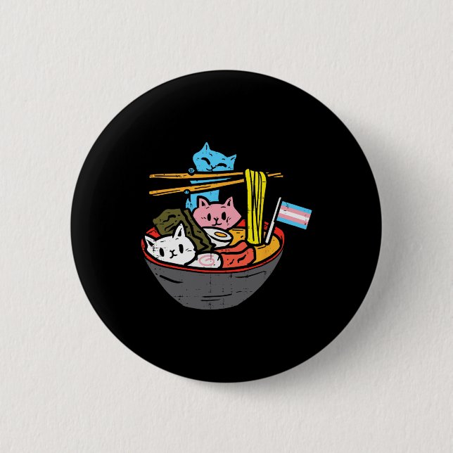 Ramen Cat Transgender Lgbt Trans Pride Janpanese N Button (Vorderseite)
