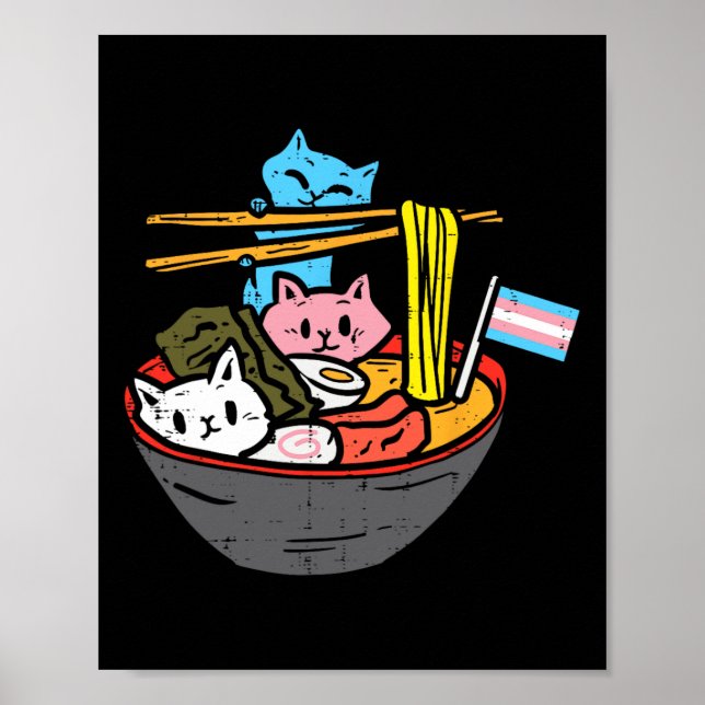 Ramen Cat Transgender Lgbt Trans Pride Janpanese N Poster (Vorne)