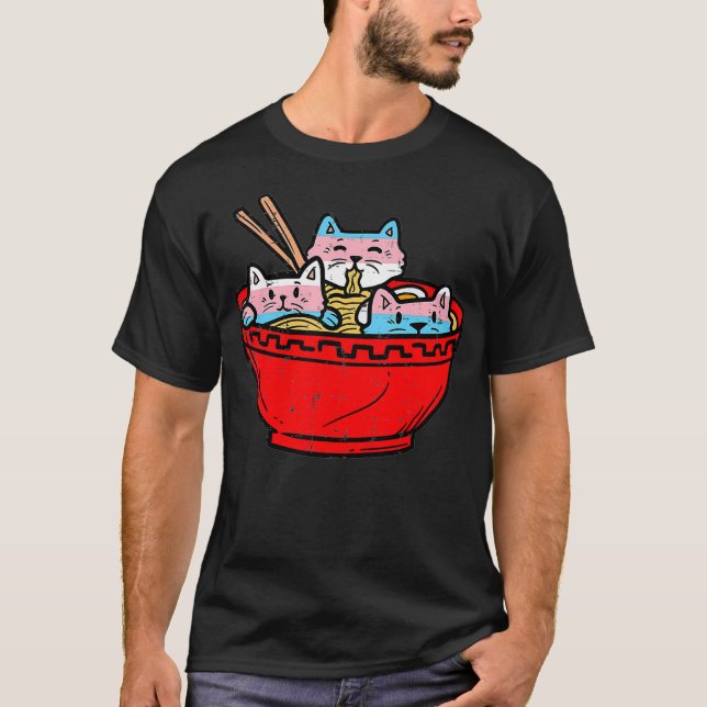 Ramen Cats Transgender Trans Pride Flag Japanisch T-Shirt (Vorderseite)