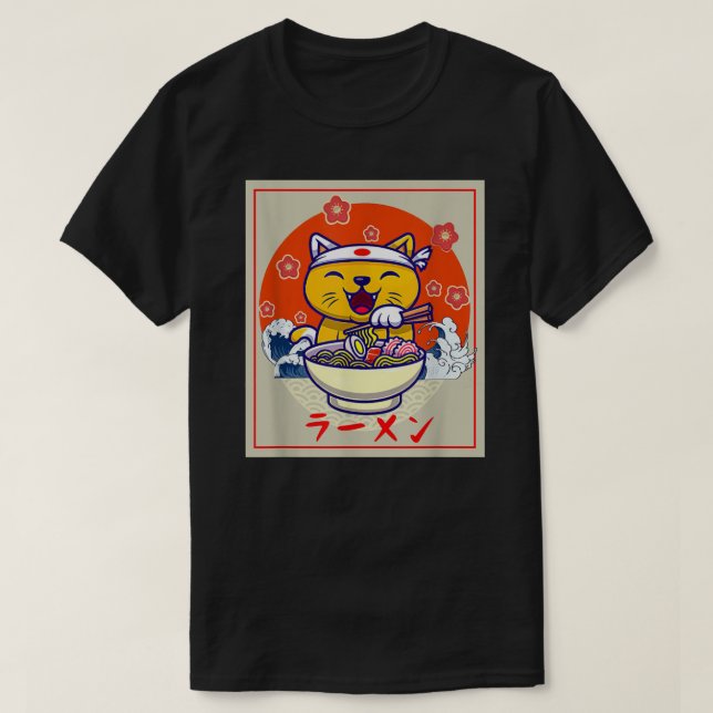 Ramen Cute Cat Kawaii Anime Japanese Food Neko Tee (Design vorne)
