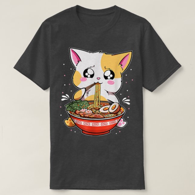 Ramen Eating Cat Kawaii Anime Baka Japanese  T-Shirt (Design vorne)