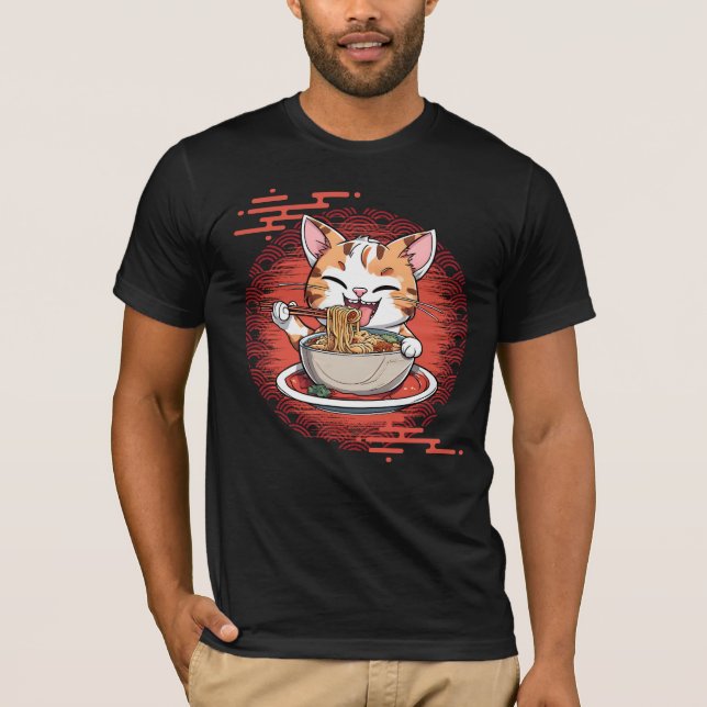 Ramen Eating Cat T-Shirt (Vorderseite)