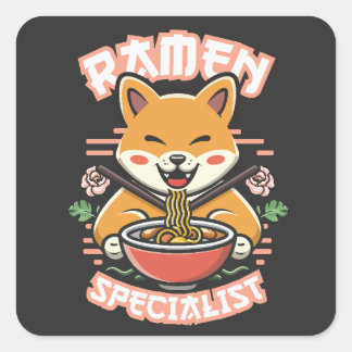 Ramen Inu - Spezialist Shiba Inu Eating Ramen Quadratischer Aufkleber