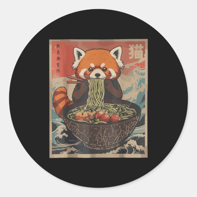 Ramen Japanese Graphic Tees Red Panda Anime Shirts Runder Aufkleber (Vorderseite)