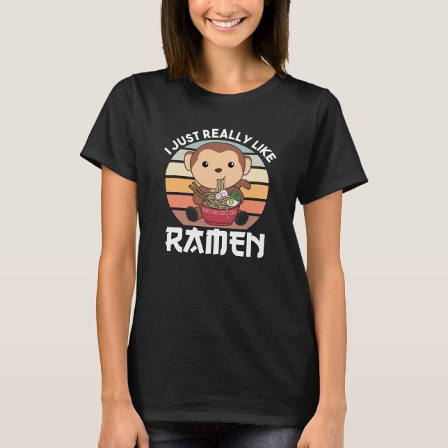 Ramen Japanese Noodles Sweet Monkey Eats Ramen T-Shirt (Vorderseite)