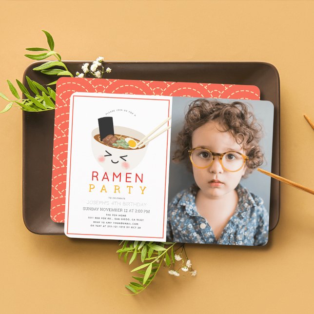 Ramen Japanisch Noodle Kid's Foto Geburtstag Einladung (Von Creator hochgeladen)
