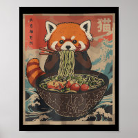 Ramen japanische Grafik-T-Shirts roter Panda Anime