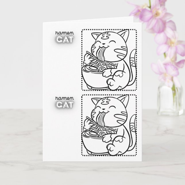 Ramen-Katze-Grußkarte * Malvorlage Karte (Orchidee)