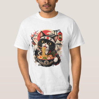 Ramen-Katze im japanischen Stil – Süße schwarze Ka T-Shirt