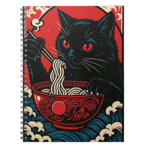 Ramen-Katze Notizbuch Japanische Ukiyo-e Schwarze  Notizblock