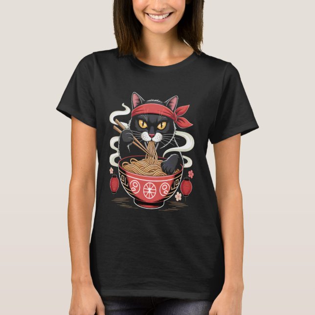Ramen-Katze-Samurai-Nudel T-Shirt (Vorderseite)
