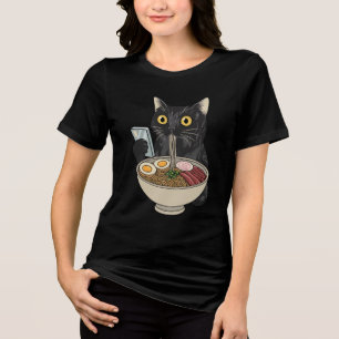 Ramen-Katze-Shirt, Süßes Schwarzkatze-Nudeln-T-Shi Tri-Blend Shirt