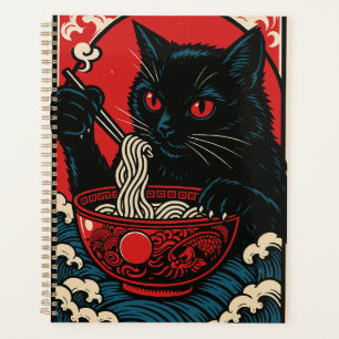 Ramen-Katzen-Planer Japanischer Ukiyo-e Schwarze K Planer