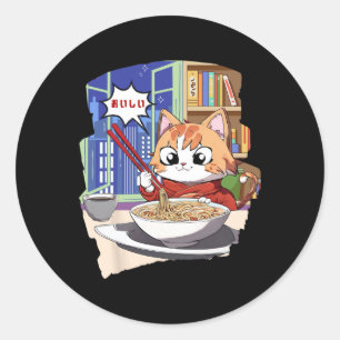 Ramen Kawaii Cat Anime Runder Aufkleber