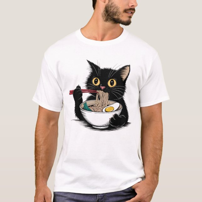 Ramen Lover Black Cat T-Shirt (Vorderseite)