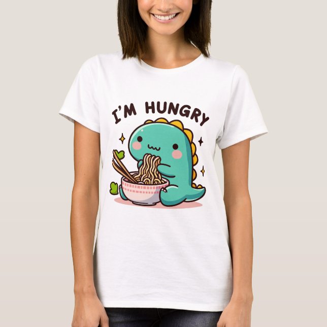 Ramen-Loving Dino: Ein hungriges Herz T-Shirt (Vorderseite)