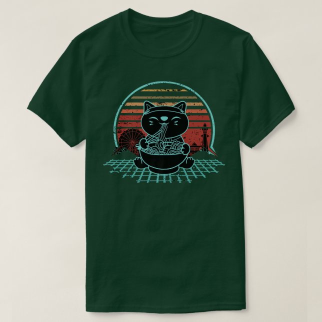 Ramen Maneki Cat Neko Kawaii Retrowave Sunset2008 T-Shirt (Design vorne)