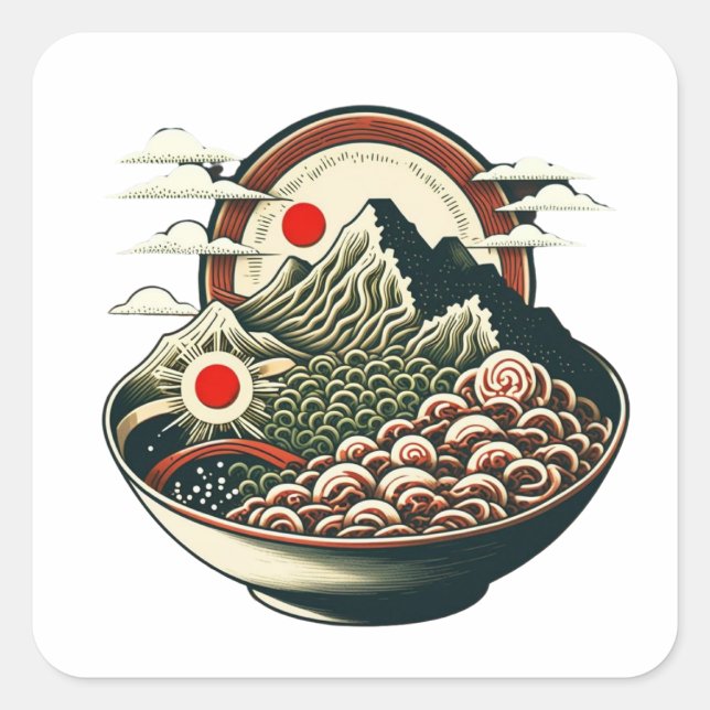 Ramen Mountains Quadratischer Aufkleber (Vorderseite)