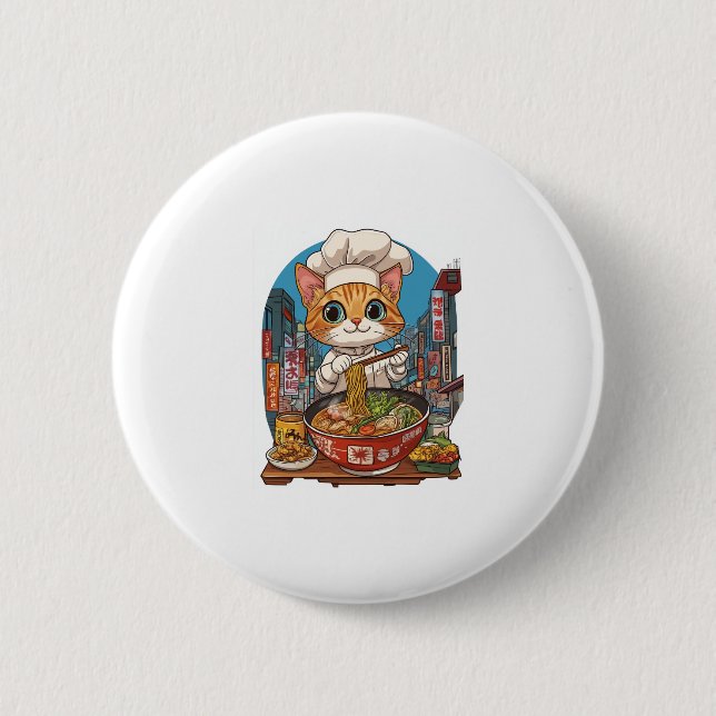 Ramen Neko � Funny Cat Koch Anime Food Button (Vorderseite)
