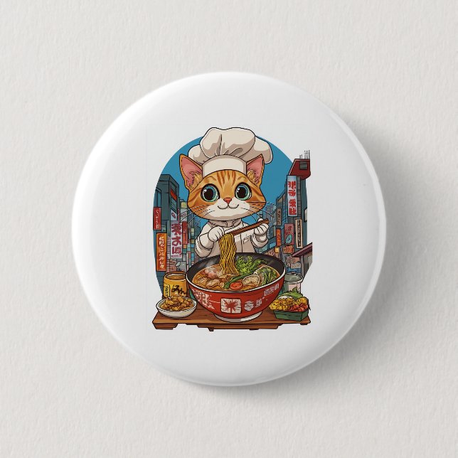 Ramen Neko - Funny Cat Koch Anime Food Button (Vorderseite)