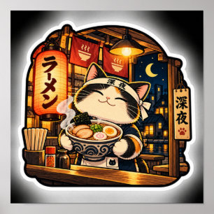 Ramen Night Cat Poster Japanische Retro-Nudel-Ku