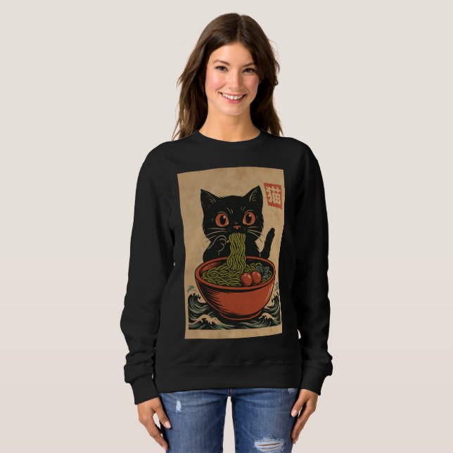 Ramen Noodle Eating: Cat Women's Sweatshirt (Vorne ganz)