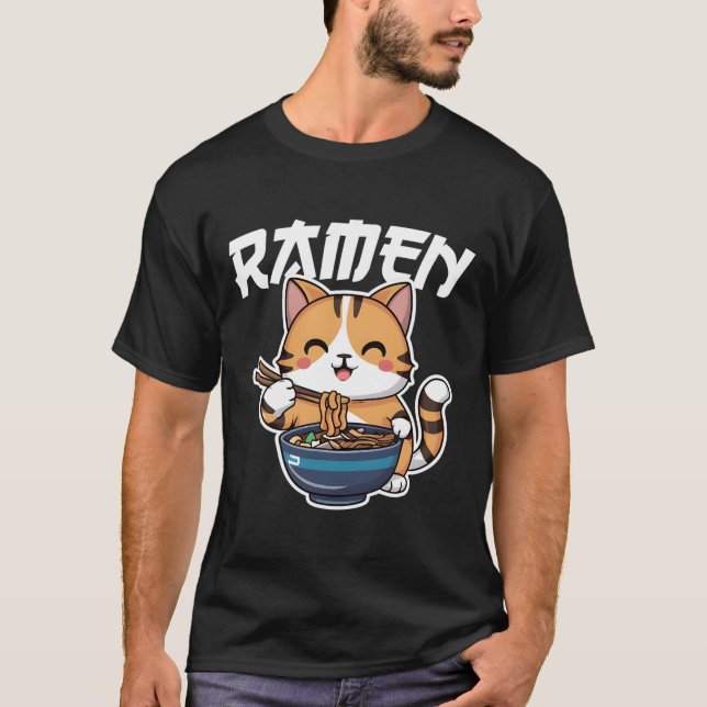 Ramen Noodle Neko Cat Japanisch Kawaii Manga Anime T-Shirt (Vorderseite)