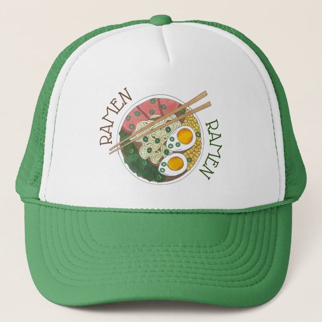 Ramen Noodles Bowl Japanischer Restaurant Feinschm Truckerkappe (Vorderseite)