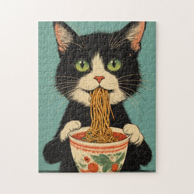 RAMEN NOODLES TUXEDO CAT JIGSAW PUZZLE (Vertikal)