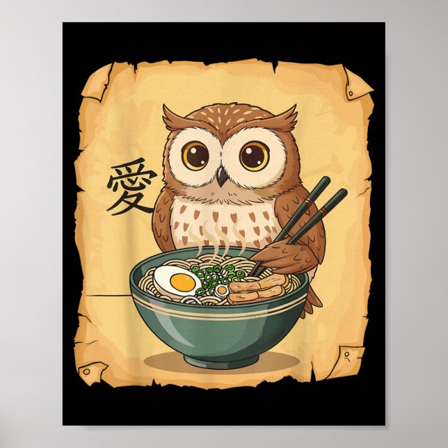 Ramen Owl Noodle Kawaii Lover Japanese Funny Graph Poster (Vorne)