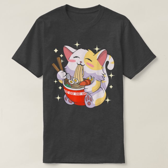 Ramen Shirt Cat Eating Noodles Japanese Food Anime (Design vorne)
