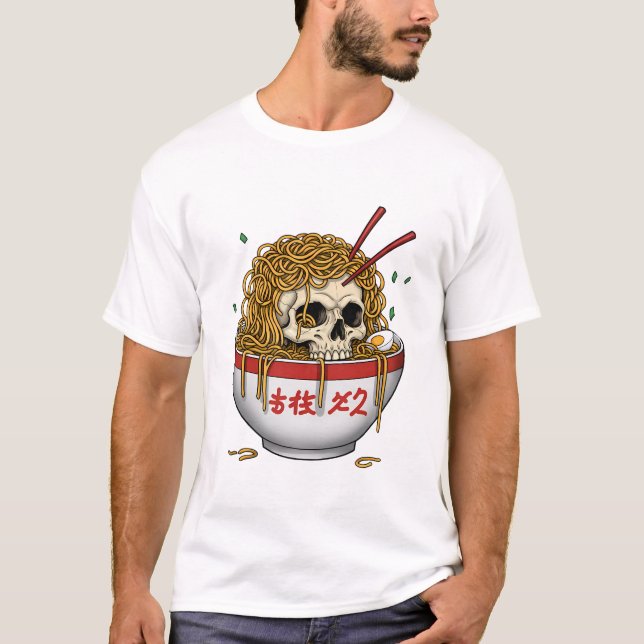Ramen Skull T - Shirt - Edgy Japanese Noodle Bowl (Vorderseite)