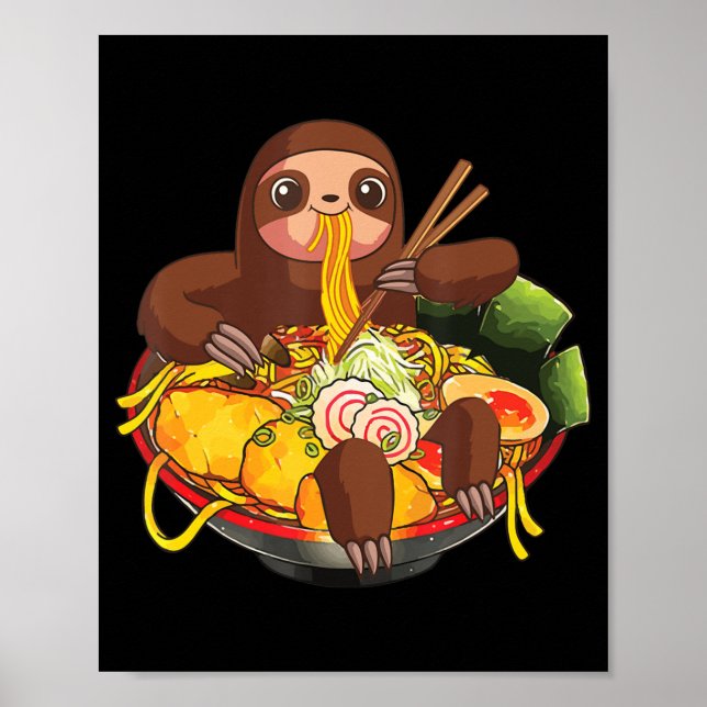 Ramen Sloth Kawaii Anime japanische Lebensmittelge Poster (Vorne)