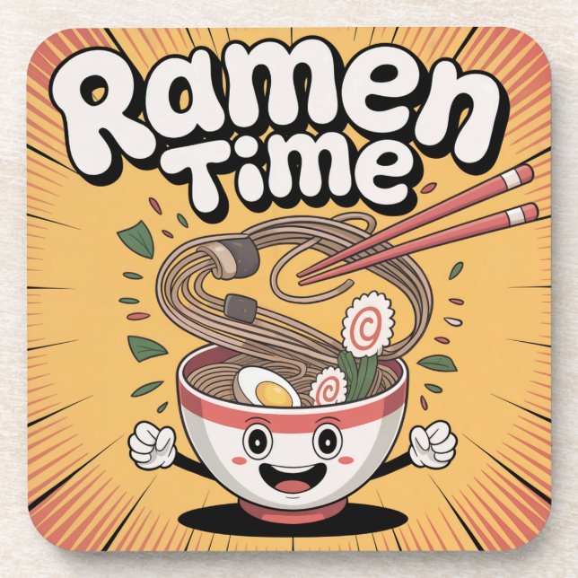 Ramen Time - Niedlicher Cartoon Ramen Bowl Getränkeuntersetzer (Vorderseite)