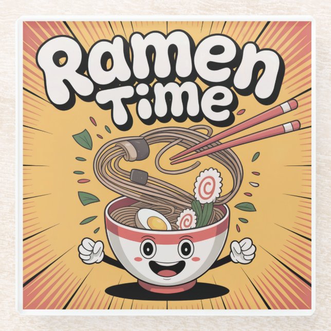 Ramen Time - Niedlicher Cartoon Ramen Bowl Glasuntersetzer (Vorderseite)