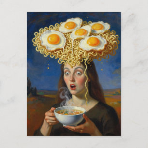 Ramen und Eier im Kopf Surrealistische Frau Postkarte