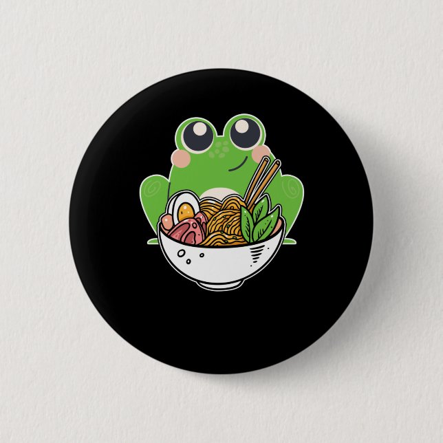 Ramen und niedlicher Frosch japanische Nudeln süch Button (Vorderseite)