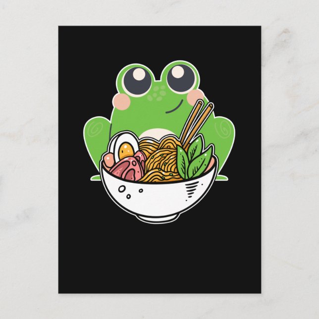 Ramen und niedlicher Frosch japanische Nudeln süch Postkarte (Vorderseite)
