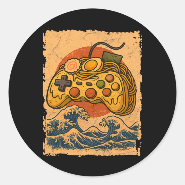 Ramen-Videospielcontroller  Runder Aufkleber (Vorderseite)