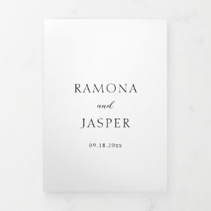 Ramona Schwarz und Weiß Minimal Hochzeitsfeier Dreifach Gefaltete Einladung