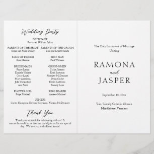 Ramona Schwarz-weiß Minimal Hochzeitsprogramm für