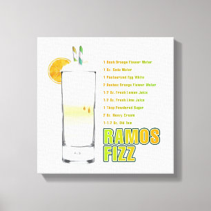 Ramos Gin Fizz Cocktail Rezept Art 12 "x12" Leinwanddruck